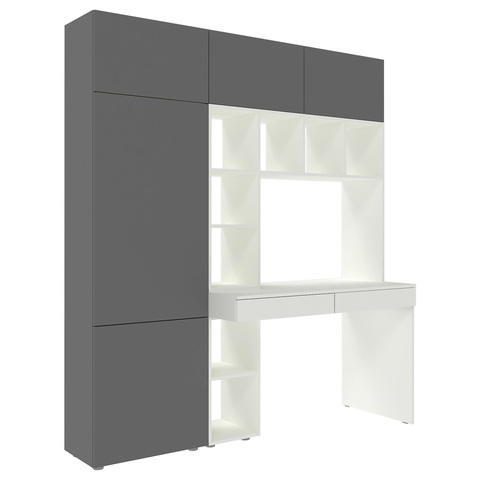 Стол письменный со стеллажом и шкафом КарИВи 1800 Белый  Темно-серый