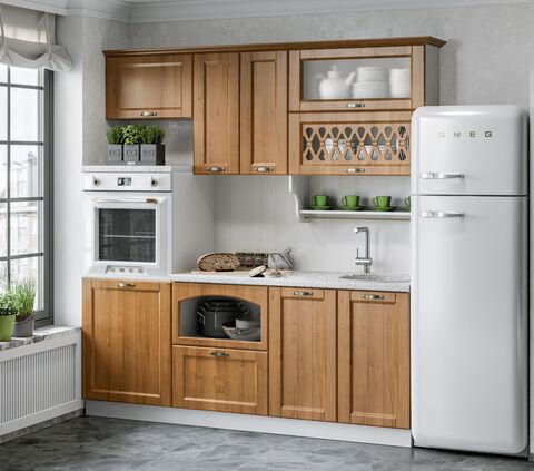 Кухня Милано 2,0м (490) Компоновка №3 (Орех, Белый (Антарес))