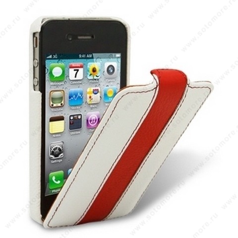 Чехол-флип Melkco для iPhone 4s/ 4 Leather Case Limited Edition Jacka Type (White/Red LC)