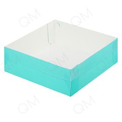 Коробка для зефира, тортов и пирожных с пластиковой крышкой 200х200х70 мм (тиффани), 10шт