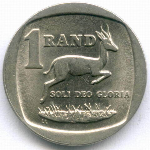 1 ранд 1992 год. Южная Африка (ЮАР). Медь с никелевым покрытием, диаметр 20 мм. XF-AU