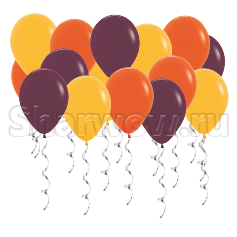 Воздушные шары под потолок Осеннее ассорти - золотисто-желтые, оранжевые шары и шары бургунди