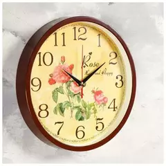 Часы настенные 3027-141Br  круг d=30см, корпус коричневый "Розы""Рубин"