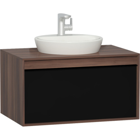Vitra 58187 Шкаф Metropole 80 см из искуственного камня, c 1 ящиком, цвет сливовое дерево, фасад черное акриловое стекло