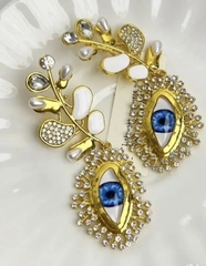 73128 - Серьги ветки Schiaparelli style с подвесками желтые/синии глаза