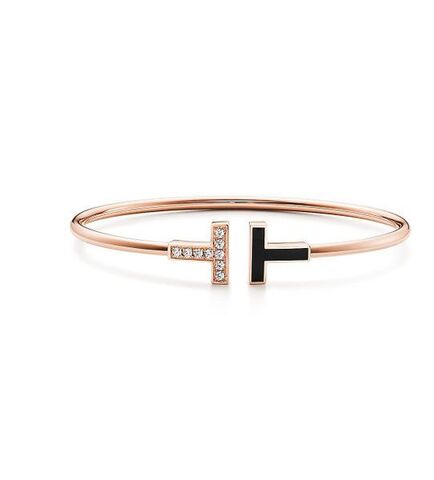 Браслет из розового золота с бриллиантами и черным ониксом, Tiffany 💎T wire. В наличии