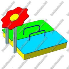 Песочница с цветком и двумя деревянными крышками на петлях
