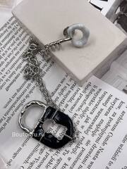 Брошь двойная Скиап. серебристая с черной эмалью 