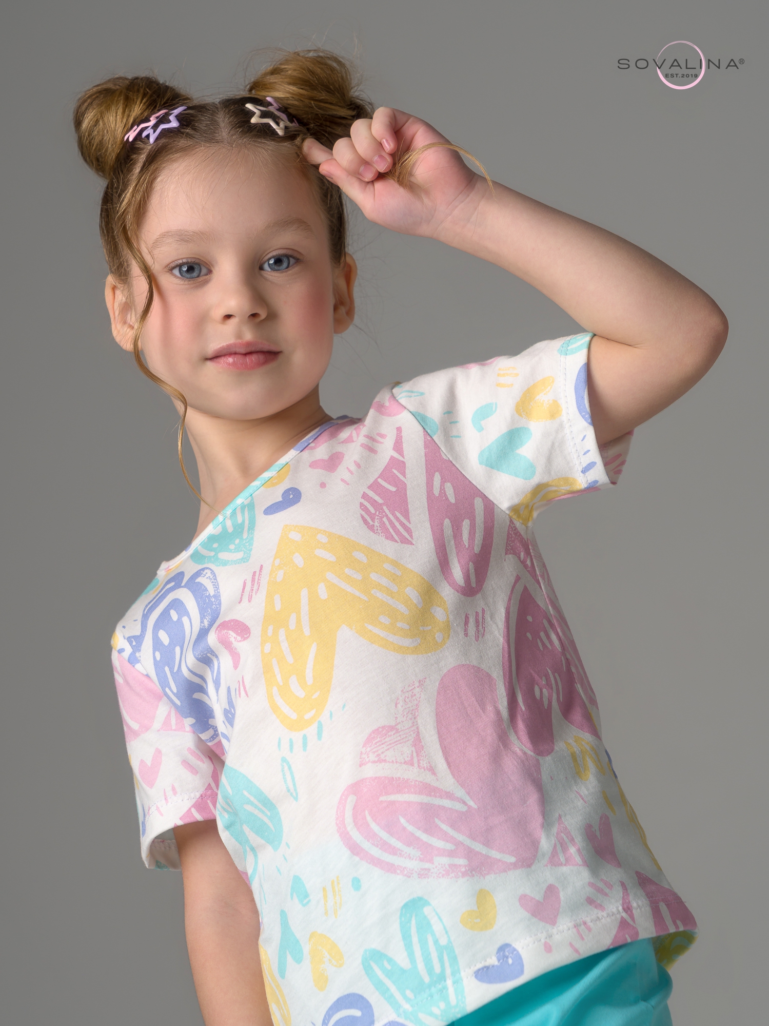 Костюм Лето акварельные сердечки-мята