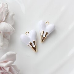 Подвеска с Сердце с белой эмалью, 25*20 мм, позолота, П920