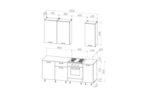 ЛДСП Кухня Рио NEW 2,0/900м (490) Компановка №2 (Бетон светлый/Бетон темный, Графит (Антарес))