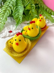 №2 Цыплята пасхальные, декоративные, пушистые, 4,7*5,5 см, в гнезде, набор 3 шт.