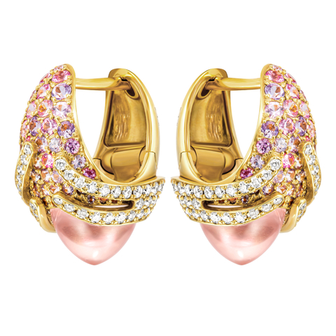 Серьги с розовым Кварцем, цветными Сапфирами и Бриллиантами, Е0053-0/19