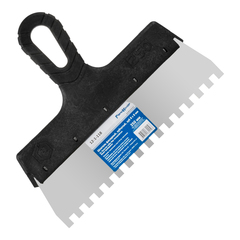 12-1-118 Шпатель фасадный зубчатый, нержавеющая сталь 0,45мм, пластиковая рукоятка, 250мм, зуб 8х8мм (РемоКолор)