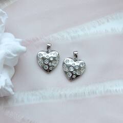 Подвеска Сердце с фианитами, 16*15 мм, родий. П130