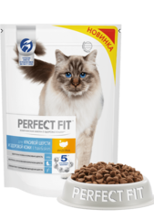Сухой корм Perfect Fit Hair&Skin для красивой шерсти и здоровой кожи кошек, с индейкой, 650 г
