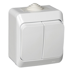 Schneider Electric ЭТЮД Белый Выключатель 2-клавишный IP44 открытая установка BA10-042B