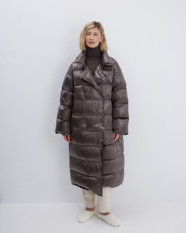 Пуховик двубортный какао