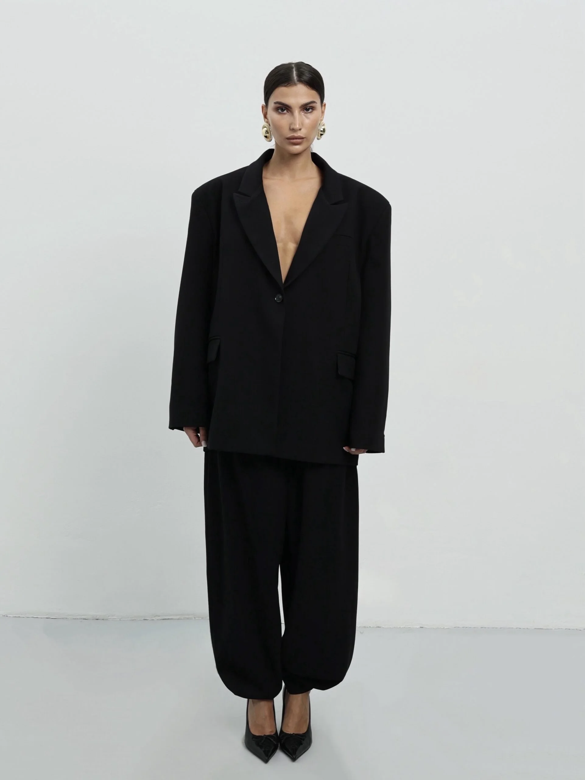 Пиджак оверсайз с объемными плечами, Черный