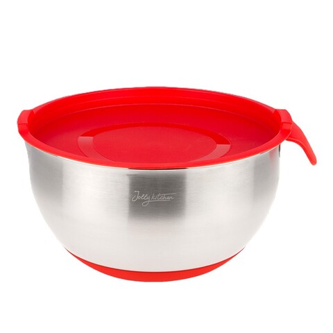 Миска Jolly Kitchen с ручкой, красная, 26 см, нержавеющая сталь 0,5 мм, объем 4,4 л