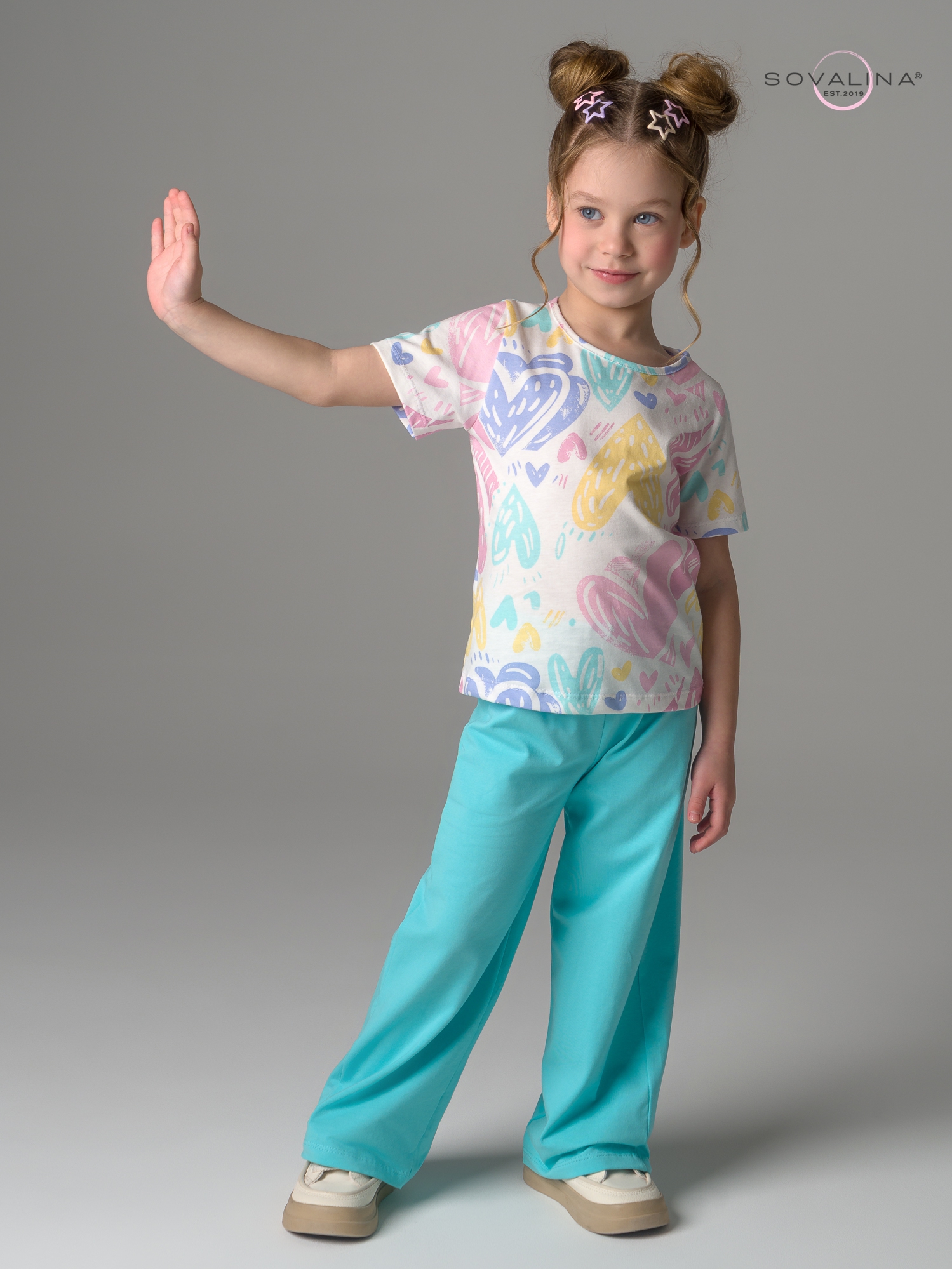 Костюм Лето акварельные сердечки-мята