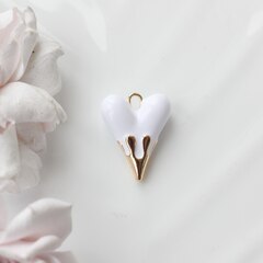 Подвеска с Сердце с белой эмалью, 25*20 мм, позолота, П920