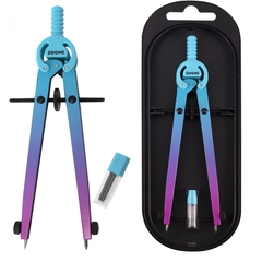 
          Готовальня ZOOMI, 2 предмета, металлический циркуль 125 мм, грифель, пластиковый футляр, европодвес, бирюзово-сиреневый градиент