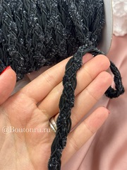 Тесьма плетеная черная с пушистыми вставками