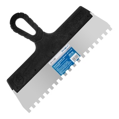 12-1-130 Шпатель фасадный зубчатый, нержавеющая сталь 0,45мм, пластиковая рукоятка, 300мм, зуб 8х8мм (РемоКолор)