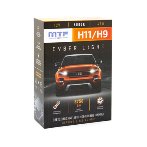 Светодиодные лампы MTF Light, серия CYBER LIGHT, H11/H9, 12V, 45W, 3750lm, 6000К