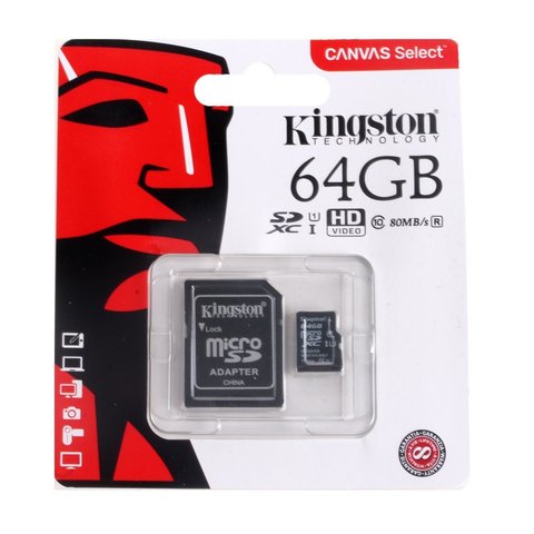 Карта памяти Kingston 64Gb, Canvas Select, Class10