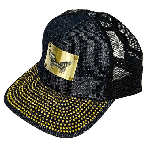 Robin&#39;s Jean | Бейсболка мужская DENIM CAP IN INDIGO WITH BRASS STUDS CAP1028-B119 левый бок