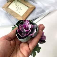 Каменная роза, суккулент, искусственная зелень, фиолетово-сиреневый микс, букет 20 см., набор 2 букета микс.