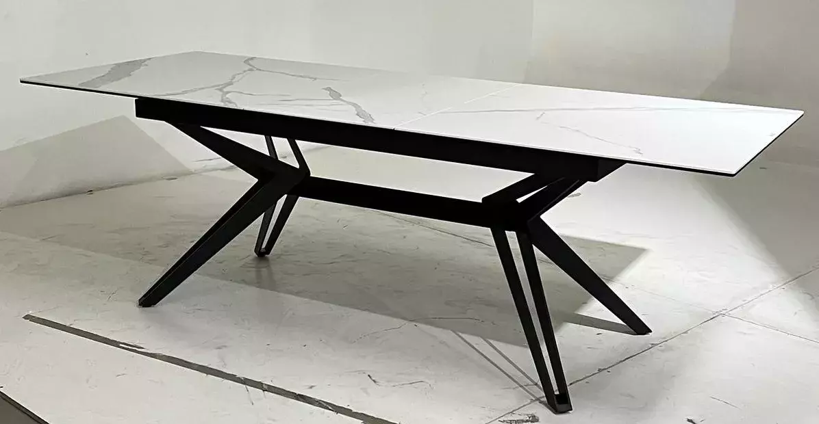 Стол URBINO 180 MATTE STATUARIO Белый мрамор матовый, керамика/ черный каркас, DISAUR