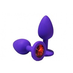 Анальная пробка из фиолетового силикона с красным кристаллом (размер S)