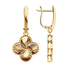 Серьги Trendy Gold из золота 585 пробы с подвесками клевер с алмазными гранями
