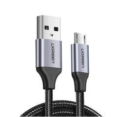 Кабель UGREEN USB 2,0 A to Micro USB Cable Nickel Plating Alu Braid, 1,5м US290, серо-черный