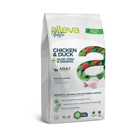 Сухой корм Alleva Holistic с курицей и уткой, алое вера и женьшенем, для мини собак, 2 кг