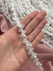 Тесьма ажурная белая с жемчугом