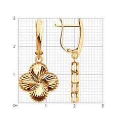 Серьги Trendy Gold из золота 585 пробы с подвесками клевер с алмазными гранями