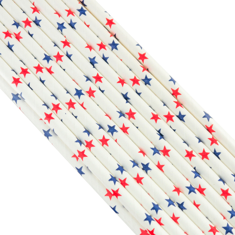 Палочки бумажные Белая с синими/красными звездами 200*6 мм, 20 шт