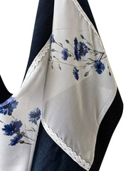 Палантин комбинированный с кружевом, печать 