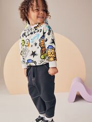 Толстовка с капюшоном и брюки в комплекте для мальчика Next B65-405, Молочный, Темнор-серый