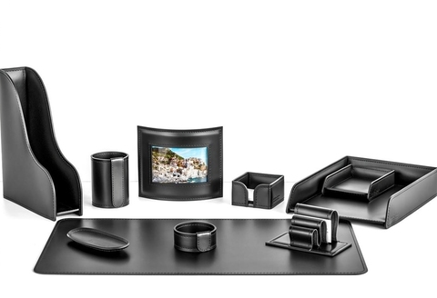 Настольный набор 10 предметов из кожи цвет черный №30