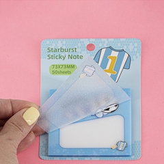 
          Прозрачные стикеры для заметок с клеевым краем, Alingar, 73 х 73 мм, 50 л., покрытие starlight touch, "WOOM", футбол, голубой, водонепрониц., европод