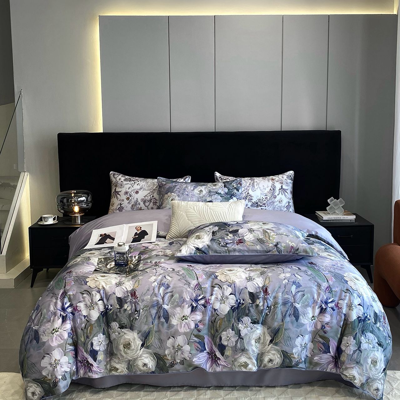 ZEPHYR HOME КПБ Египетский хлопок серо-голубой цветы