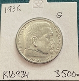 K16934 1936 Германия 5 марок рейхсмарок Гинденбург G Ag-900, 13.88 gr K16934 1936 Германия 5 марок рейхсмарок Гинденбург G Ag-900, 13.88 gr