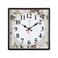 Часы настенные РУБИН  3028-002 квадрат 30х30см, корпус коричневый "Чайные розы"