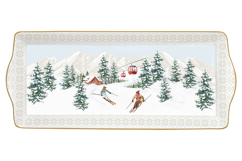 Блюдо прямоугольное 35х15см Easy Life Лыжники в горах Chalet белое