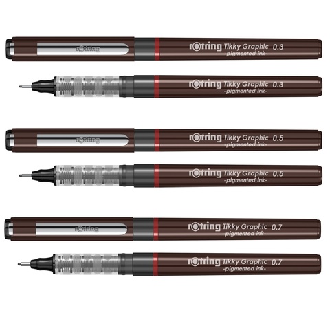 Набор ручек капиллярных Rotring Tikky Graphic 3 ручки: 0.3/0.5/0.7 mm черные чернила (1904812)